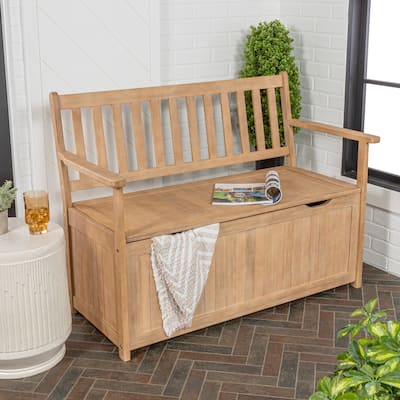 happimess Sophie 48" Traditional Farmhouse Lift-Top Acacia Wood Storage & Entry Bench, Light Teak Matte Finish