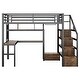 preview thumbnail 7 of 20, Full Size Loft Bed with LED Light & Charge Station, Metal Loft Bed with Desk and Staircase, Loft bed with Wardrobe for Kids