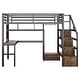 preview thumbnail 7 of 24, Full Size Metal Loft Bed with LED Lights, Charging Station, Desk, Pegboard, Wardrobe & Storage Staircase