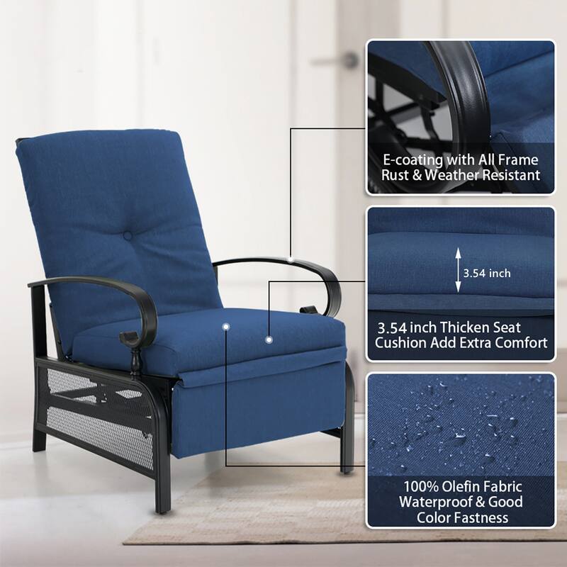 2-Piece Outdoor Bistro Set,1 Patio Metal Adjustable Relaxing Recliner Lounge Chair and 1 Metal Side Table
