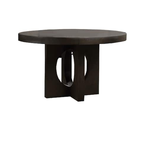 Grooved Top Round Dining Table with X Shaped Pedestal Base, Brown