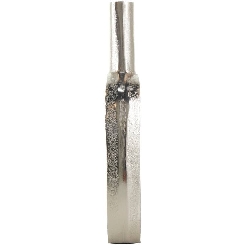 Silver Aluminum Metal Circular Geometric Vase with Linear Etchings