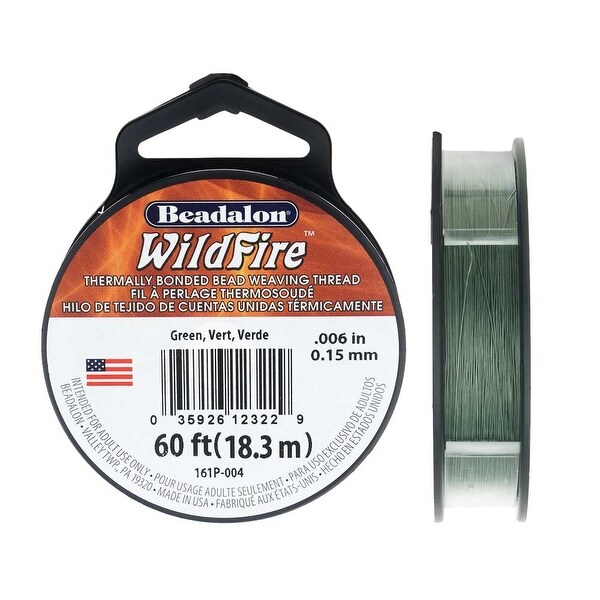 Wildfire Thermal Bonded Beading Thread, .006 Inch Thick, 20 Yard Spool, Green. Opens flyout.