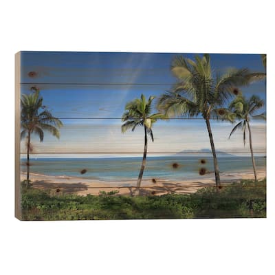 Palm Tree Lined Beach, Maui, Hawaii, USA Print On Wood by Panoramic Images - Multi-Color