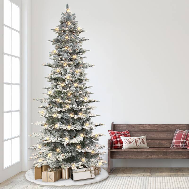 9' Flocked Aspen Fir Medium Artificial Christmas Tree, Clear Lights - 9 Foot