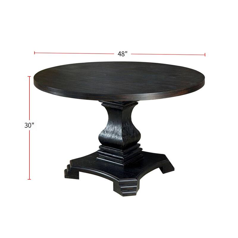Antique Black Finish Wood Round Pedestal Dining Table