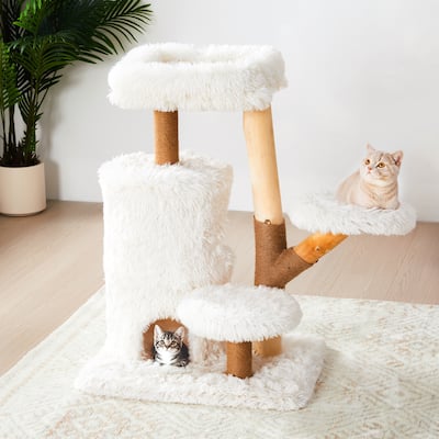 35-Inch Cat Tree with Sisal Posts, Dual Condos & Removable Cushions,White