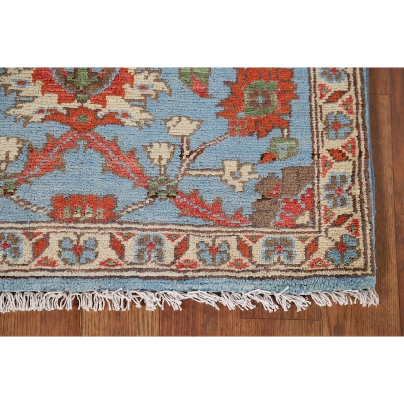 Light Blue Kazak Oriental Foyer Rug Hand-Knotted Floral Wool Carpet - 2'0" x 2'11"
