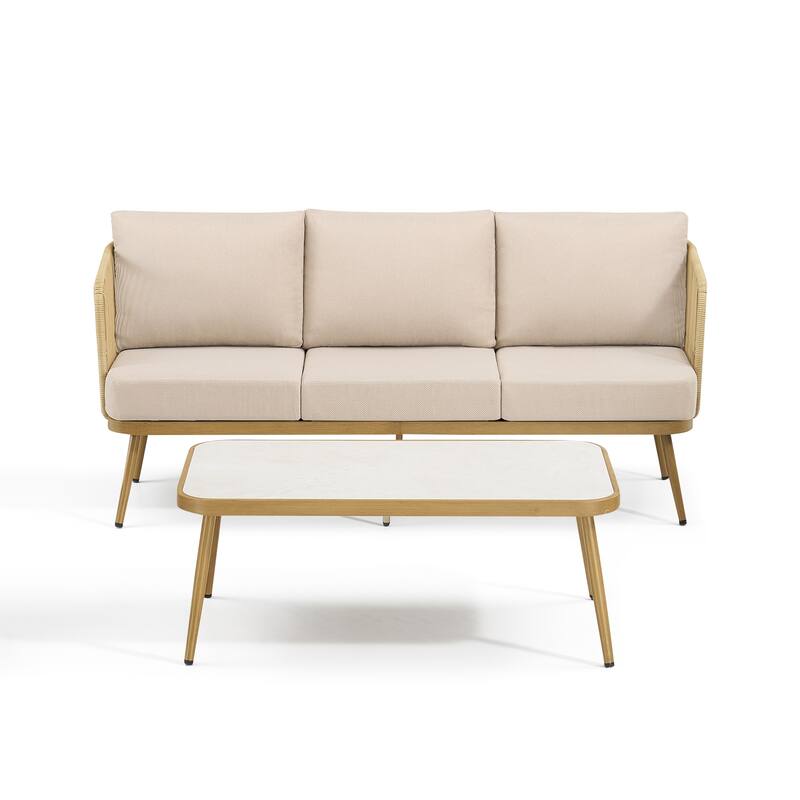 Pocassy Patio 3-Seat Sofa Glider Chair with Coffee Table