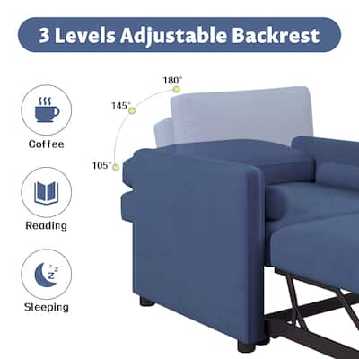 3 in 1 Convertible Sleeper Chair with Adjustable Backrest, Lounger Chair Turns Into Bed, Single Bed for Living Room, Velvet