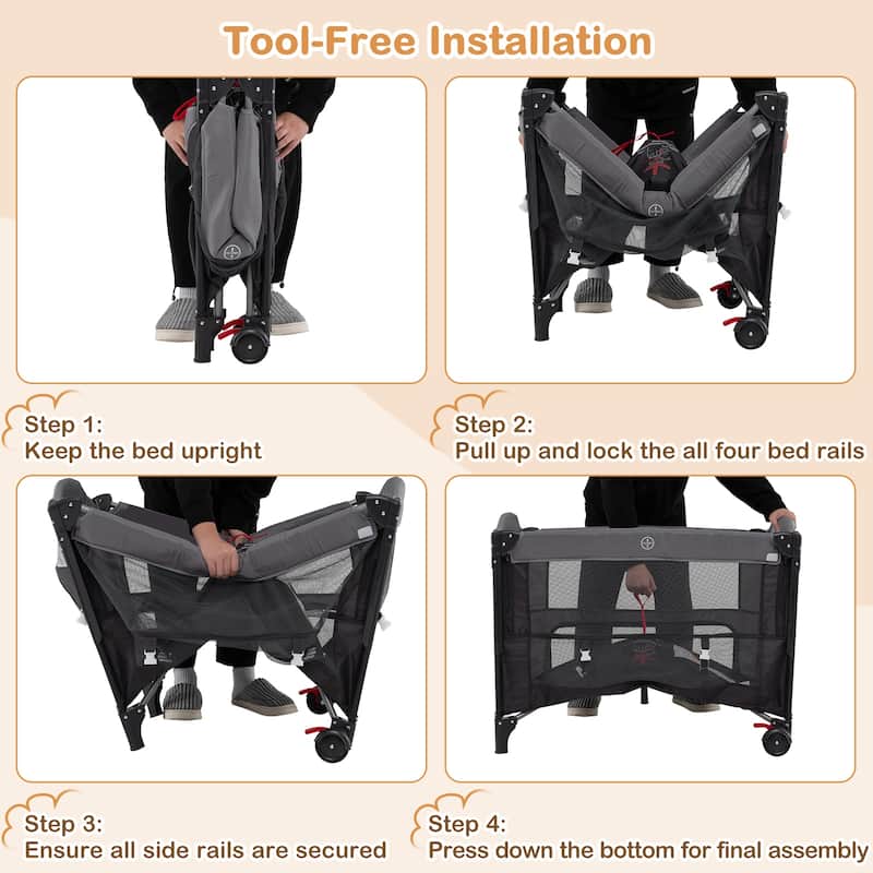Multifunctional Kids Bassinets with Crib, Changing Table and Playpen - 39.5" L x 27.5" W x 28.5" H