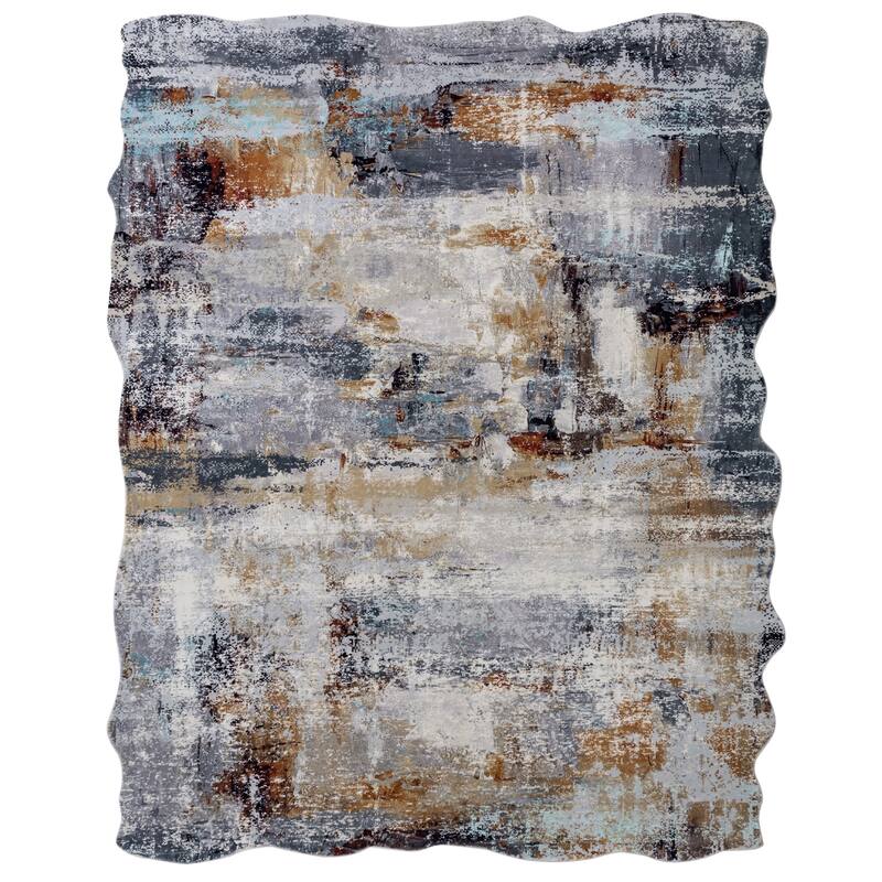 Abstract Grey/Gold Area Rug - Abstract 7'9" x 9'9" - Grey/Gold