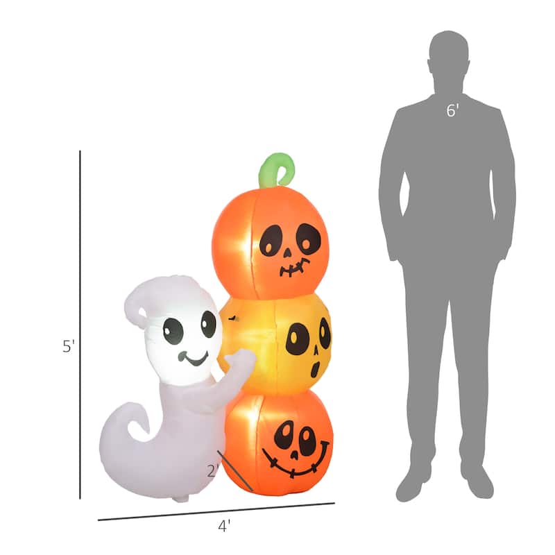 5 ft Halloween Inflatable Ghost and Pumpkin with LED Lights Waterproof Polyester for Indoor and Outdoor Decoration