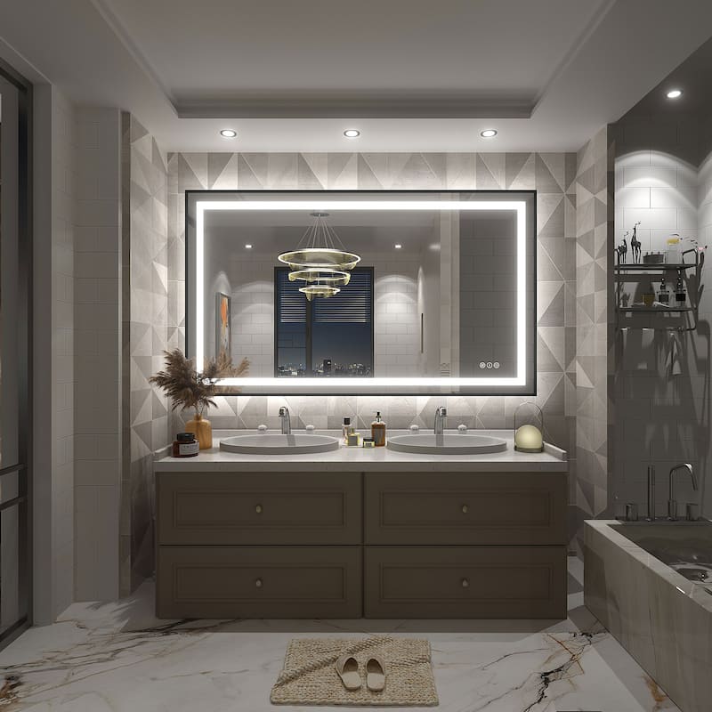 Black Metal Framed LED Front Light and Backlit Anti-Fog Wall Bathroom/ Vanity Mirror