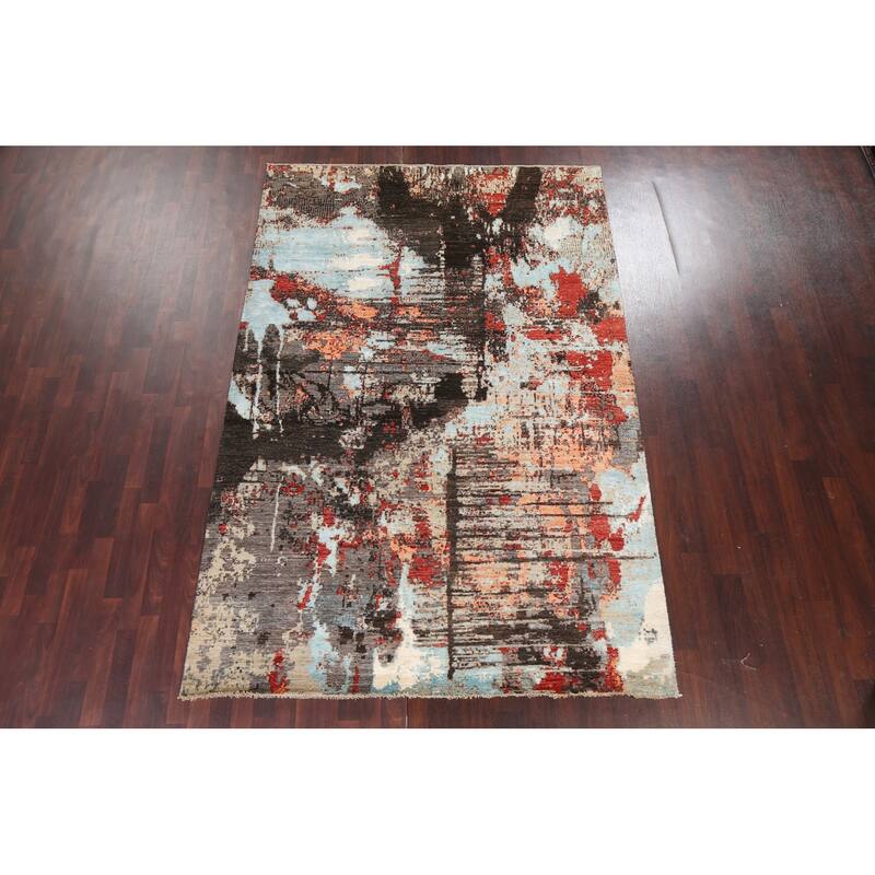 Vegetable Dye Wool/ Silk Abstract Modern Area Rug Hand-knotted Carpet - 6'6" x 9'9"