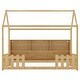 preview thumbnail 8 of 34, Kids Twin Floor Bed with Roof Frame and LED Light, Wooden House Bed with Bookshelf Storage and Guardrails