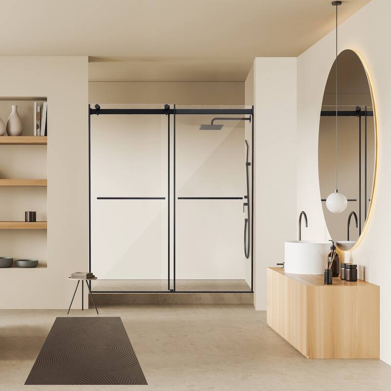Altair Belizzi By Pass Frameless Shower Door in Matte Black Finish with Clear Glass