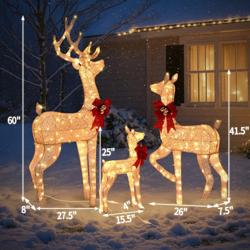 3-Piece Lighted Christmas Reindeer Family Set Outdoor Decorations Weather Proof Sparkling Deer Family