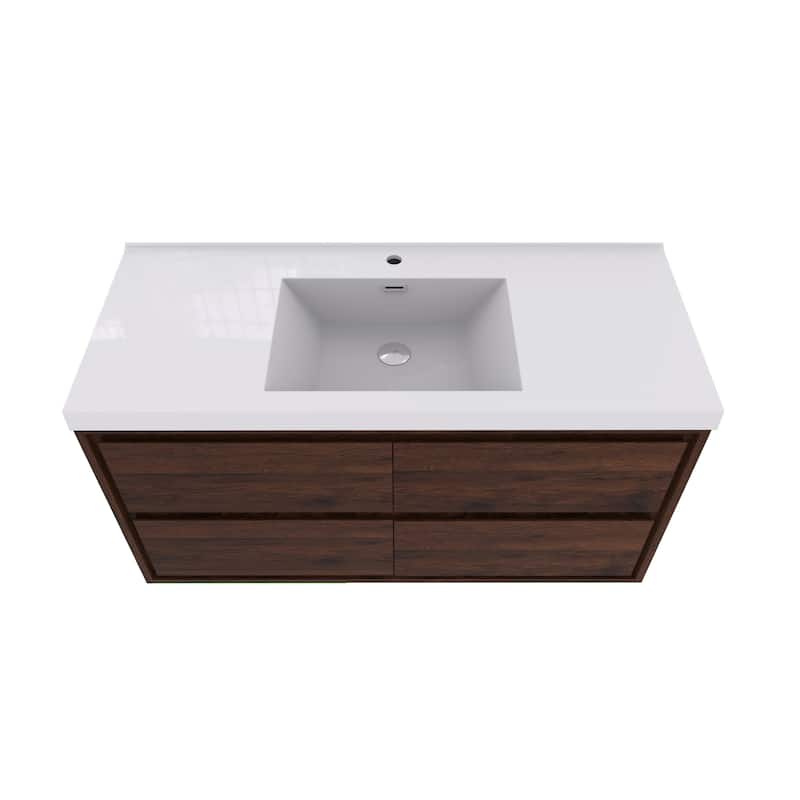 Sage 60" wall mounted bathroom vanity with single basin acrylic top