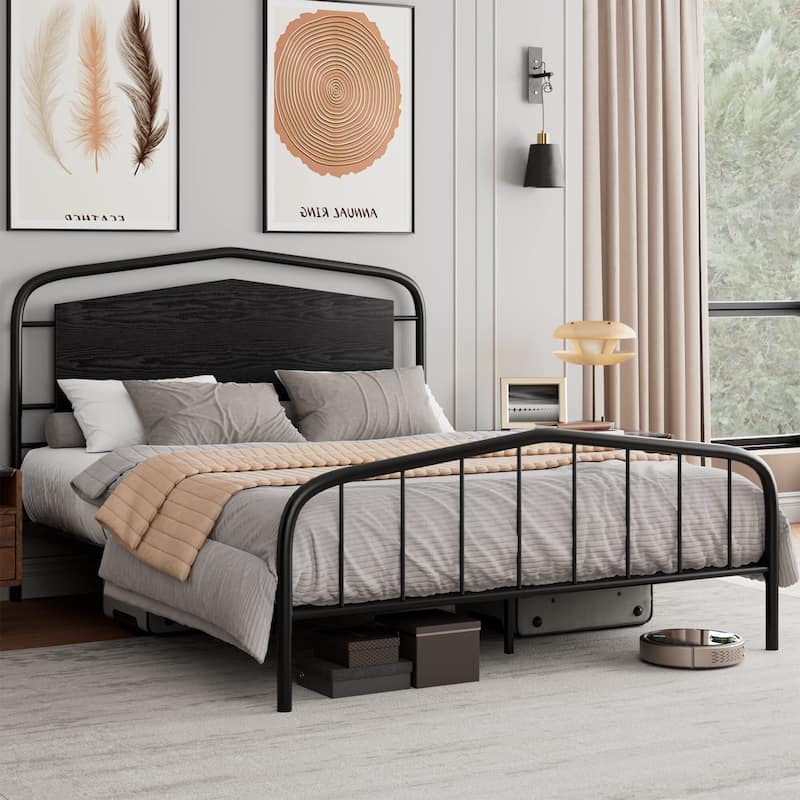 Bed Frame with Wooden Headboard and Footboard