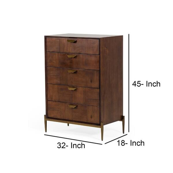 Cid 45 Inch Modern Tall Tuscany Dresser Chest, 5 Drawers, Brass, Brown ...