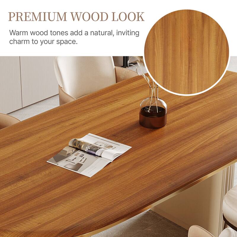 71" Mid Century Wood Rectangular Dining Table for 6, Oval Kitchen Table with double legs, Brown