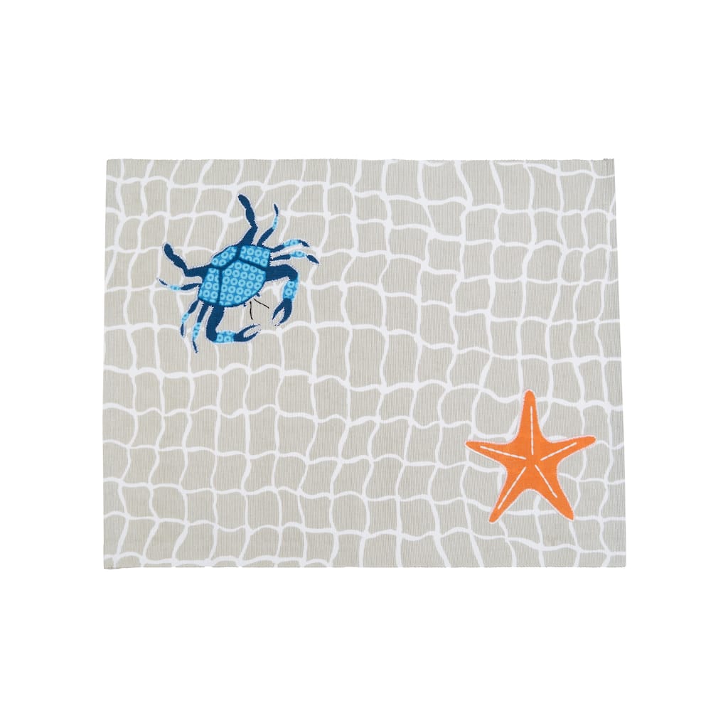 Crab Net Placemats Set of 6 White Coastal Ocean Beach Nautical, 14" x 20"
