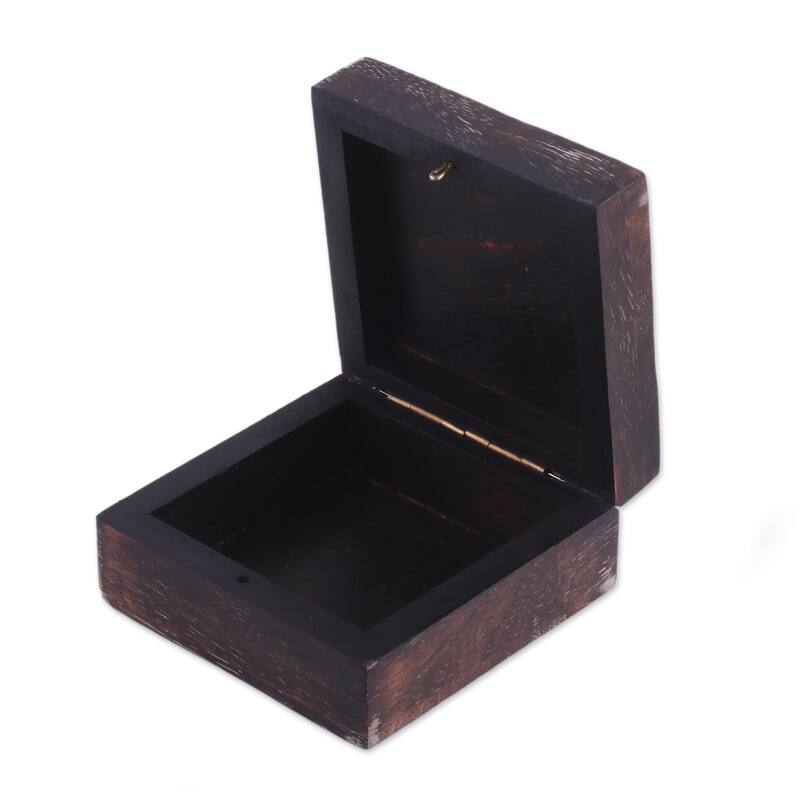 Novica Handmade Floral Circle Wood Decorative Box - 1.5" H x 3.1" W x 3.1" D