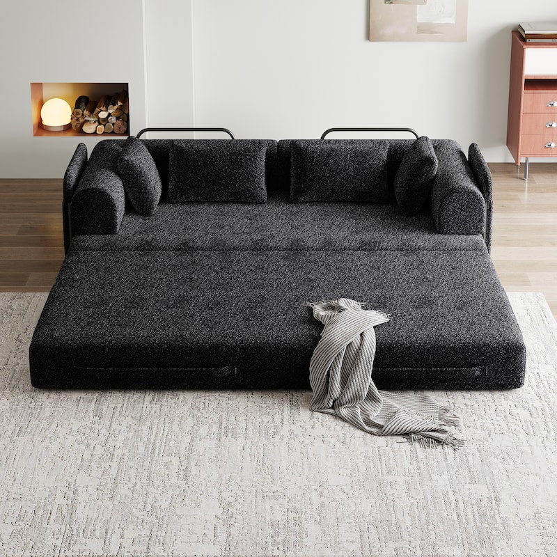 Roomfitters 78.7" Convertible Chenille Sofa Bed, Folding Sleeper Couch with Cylindrical Pillow and Side Pocket, Lounge Sofa