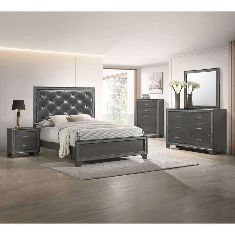 Contemporary 1pc Nightstand with Sparkling Accent Band and Two Drawers for Elegant Bedroom Storage