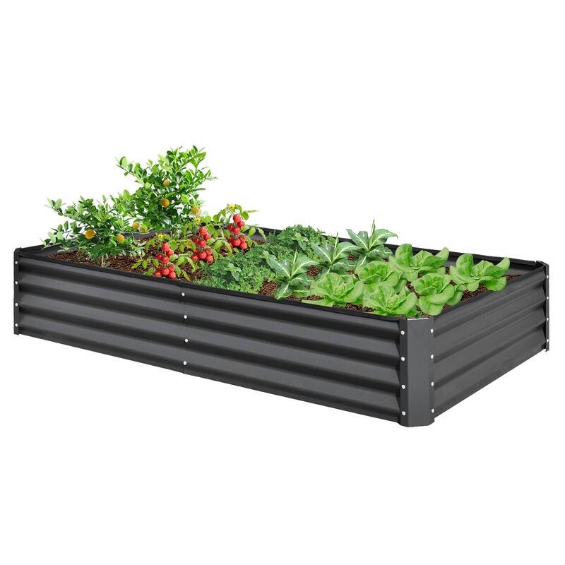 Modern Garden Bed Large Metal Planter with Support Rod Open Ended Base, for Gardening Vegetables Fruits Flowers - 8' x 10' - Grey