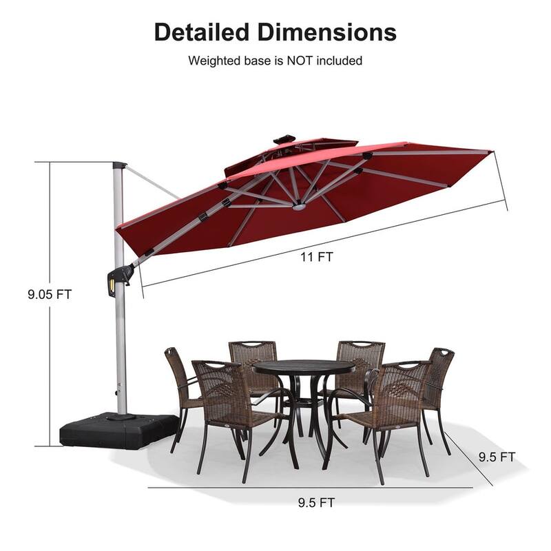 PURPLE LEAF Double Top 10/11/12ft Round Outdoor Patio Cantilever Umbrellas with Lights