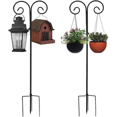 Set of 2 Shepherd Crook Hooks Plant Hangers Metal Bird Feeder Adjustable Height