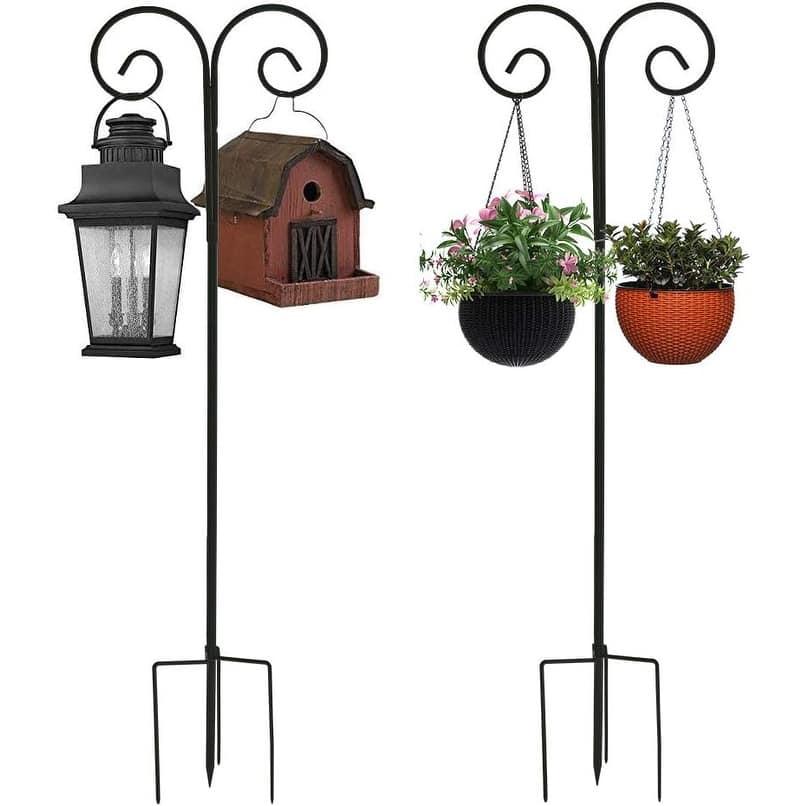 Set of 2 Shepherd Crook Hooks Plant Hangers Metal Bird Feeder Adjustable Height