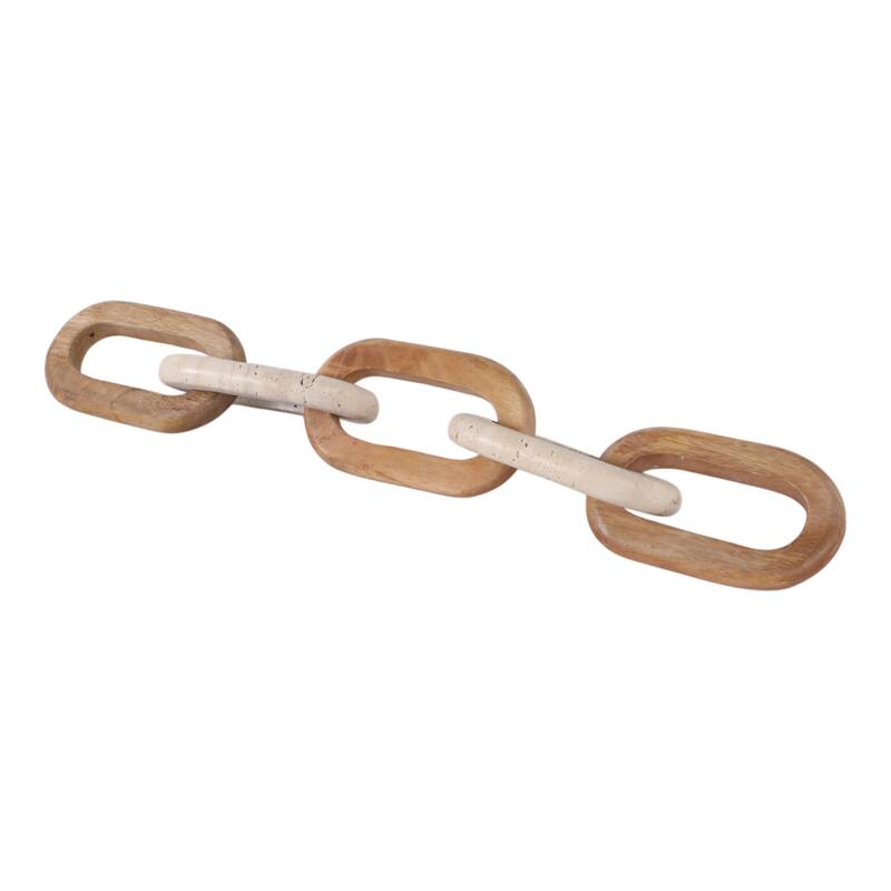 Travertine Wood Modern Decorative Chain Link Sculpture Accent Decor
