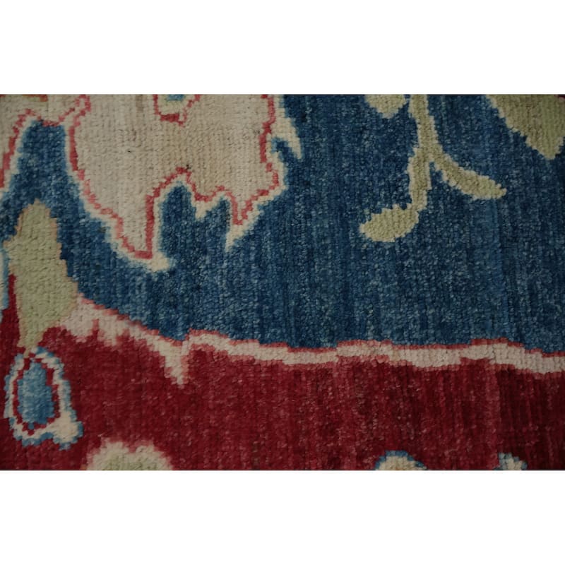 Hand Knotted Oriental 100% Wool Carpet Transitional All-Over Navy Blue & Blues Oushak Area Rug - 9' 10'' X 8' 2''