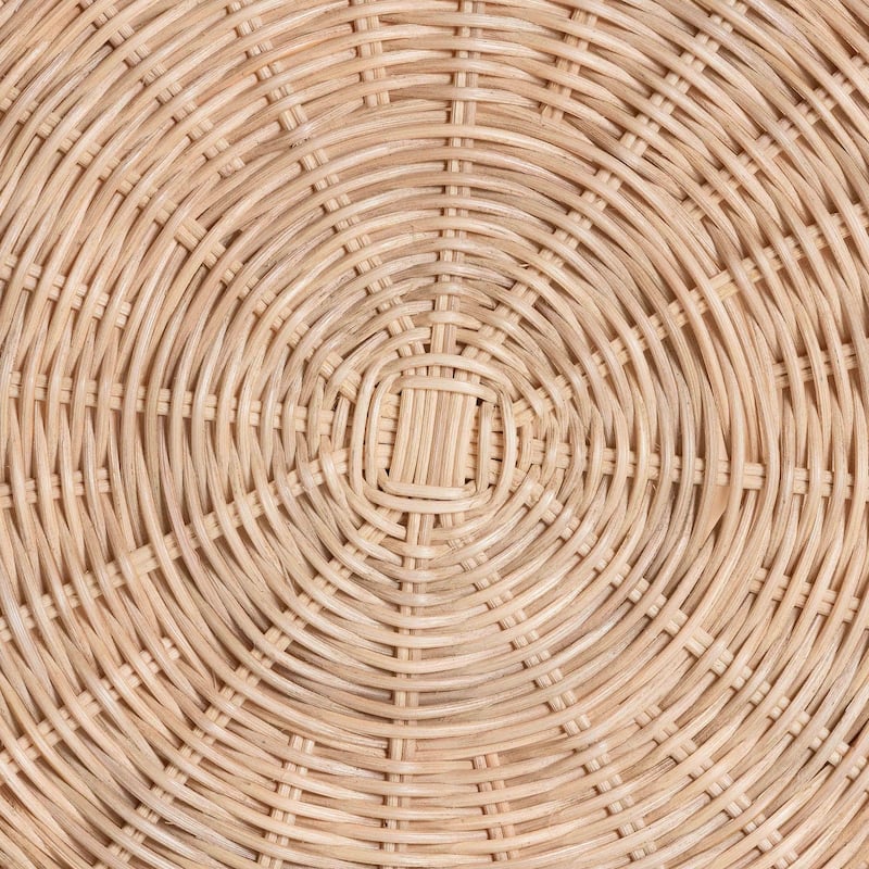 Latoya Natural Rattan End Table - Handwoven Wicker 2-Tier Side Table with Scalloped Border for Living Room or Bedroom