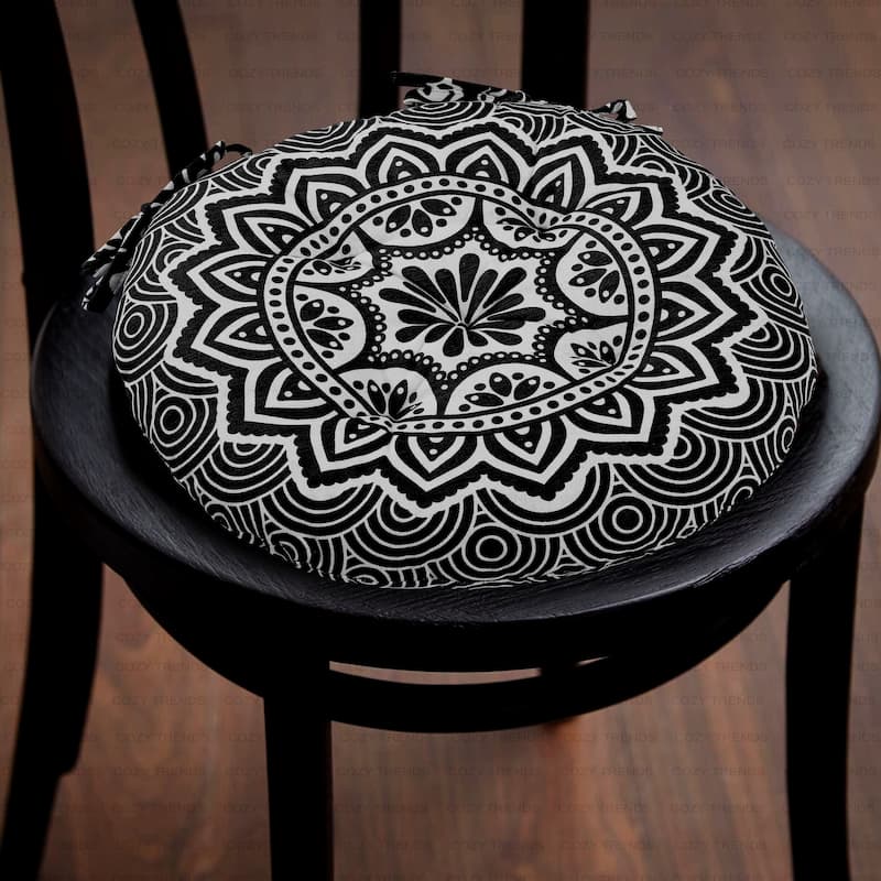 16" Round Tufted Chair Pads Cushions with Ties – Thick, Comfortable Seat Cushions for Dining Chairs/Office Chairs/ Bar Stool - Black