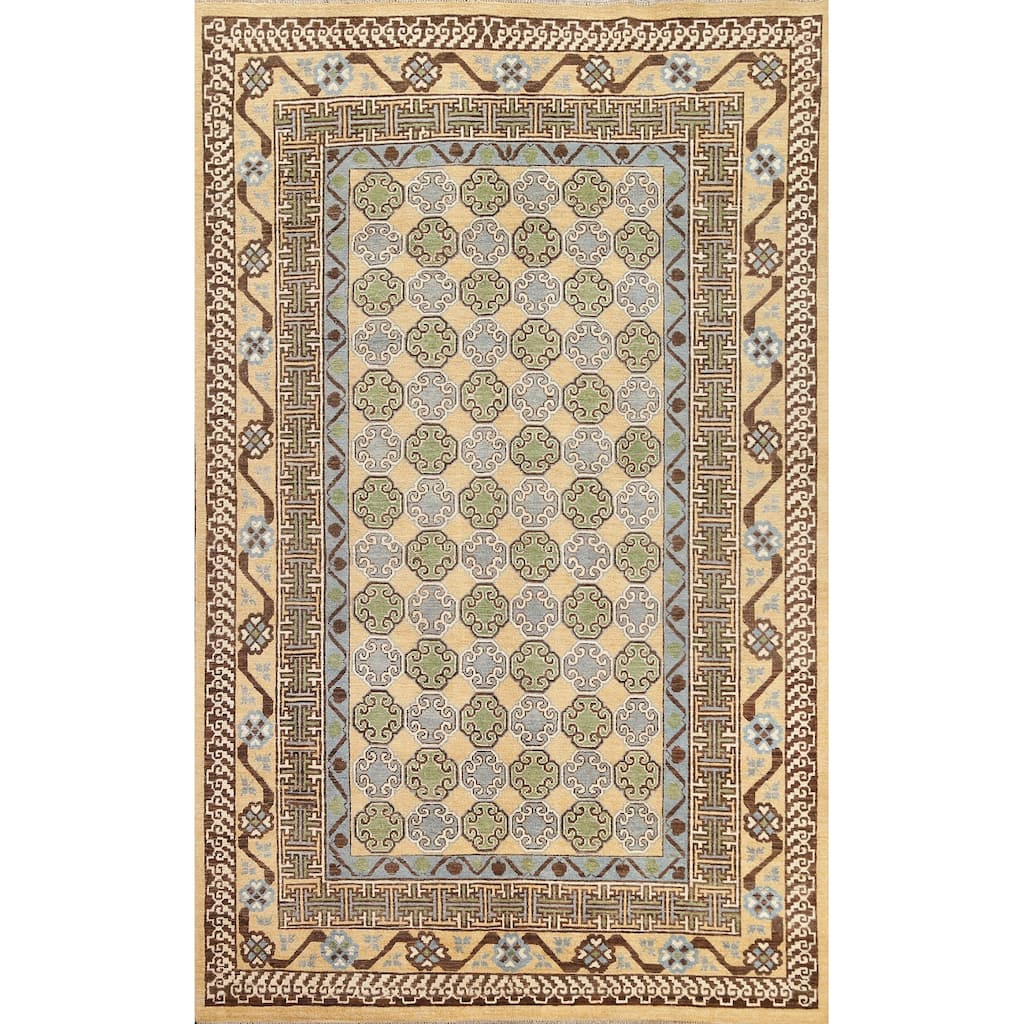 Vegetable Dye Khotan Oriental Wool Area Rug Hand-knotted Office Carpet - 6'4" x 9'4"