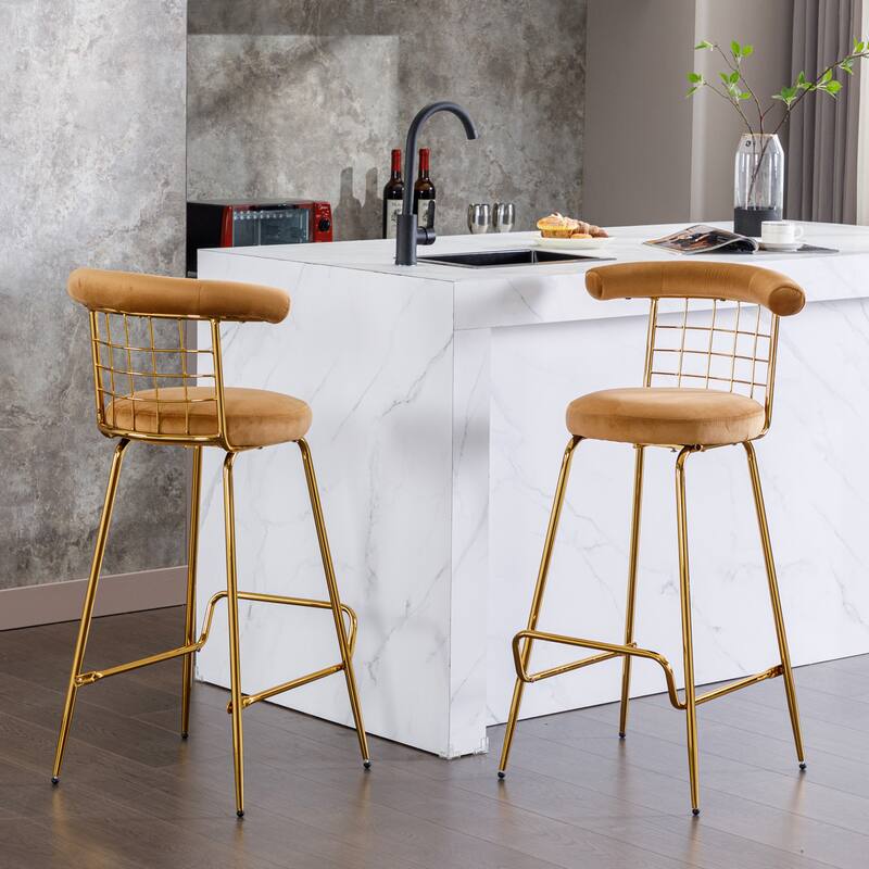 High Bar Stool with Metal Legs and Soft Back Set of 2 Bed Bath