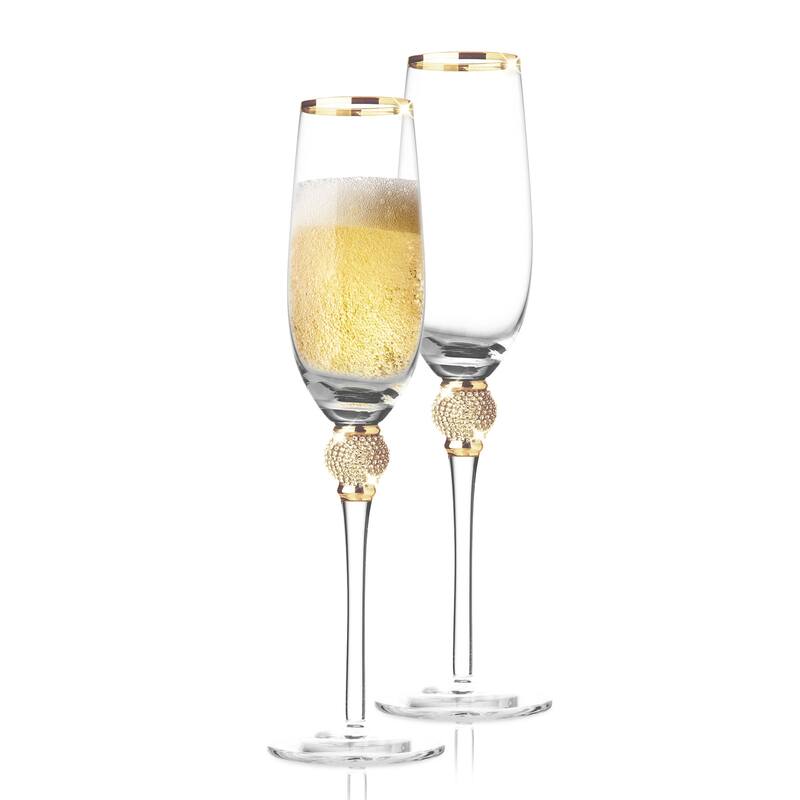 Berkware Crystal Champagne Glass with Gold or Silver Rim - 11" x 3"
