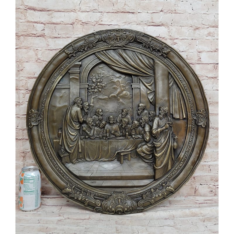 The Last Supper Bronze Metal Handmade Original Wall Hanging Art Plaque Plate Bas Relief