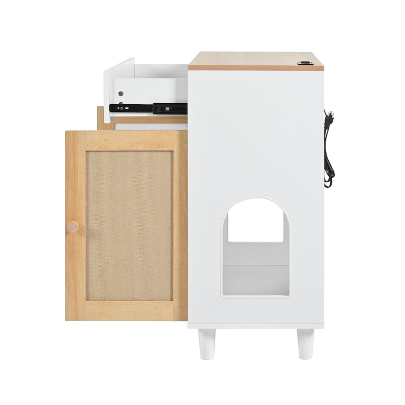 Anmytek Cat Litter Box Furniture Multi Functional Storage Cabinet with Scratching Post Hidden Enclosure Modern