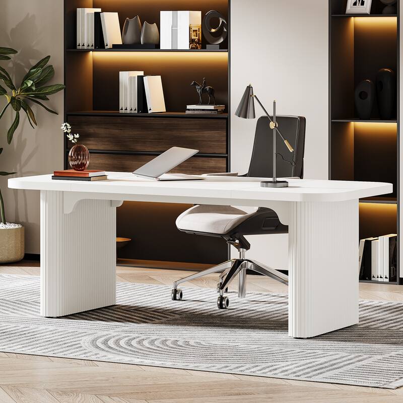 Large Wood Executive Desk, Modern Computer Desk, Home Office Workstation Boss Desk