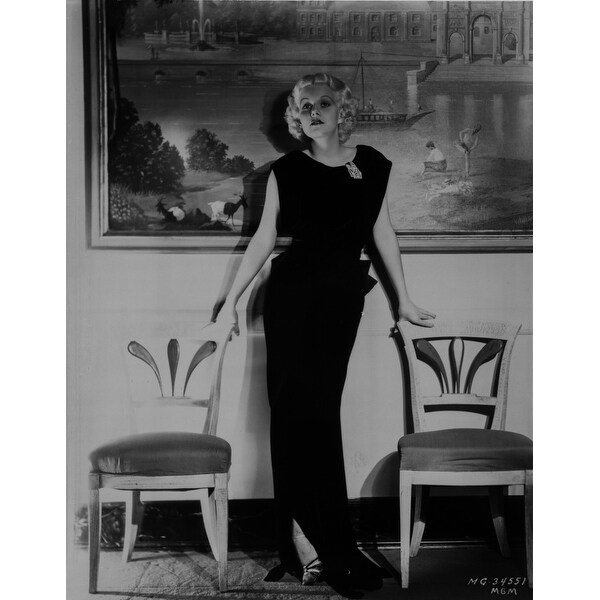 Jean Harlow Posed in Black Frilled Waist Sleeveless Velvet