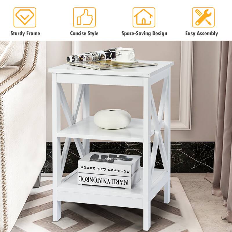 Gymax 3-Tier Nightstand End Table X Design Storage Display Shelf