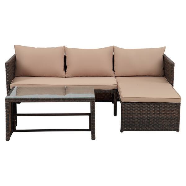 Grearden 3 Piece Rattan Patio Conversation Sofa Set With Coffee Table Overstock 31665008