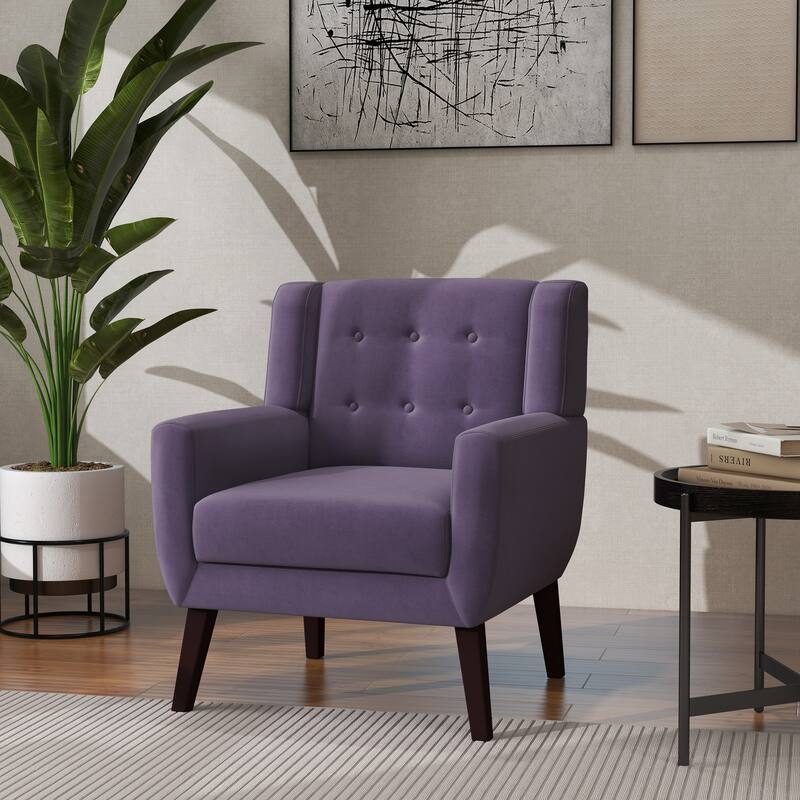 Modern Accent Chair Velvet Armchair - 28.9"W x 35.1"H x 29.5"D - Purple Velvet