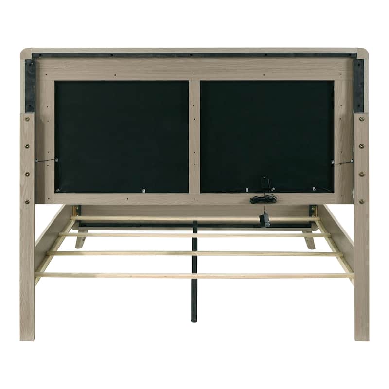 Furniture of America Thaila Modern 2-Piece Grey Wood Upholstered Panel Bedroom Set with LED on Headboard