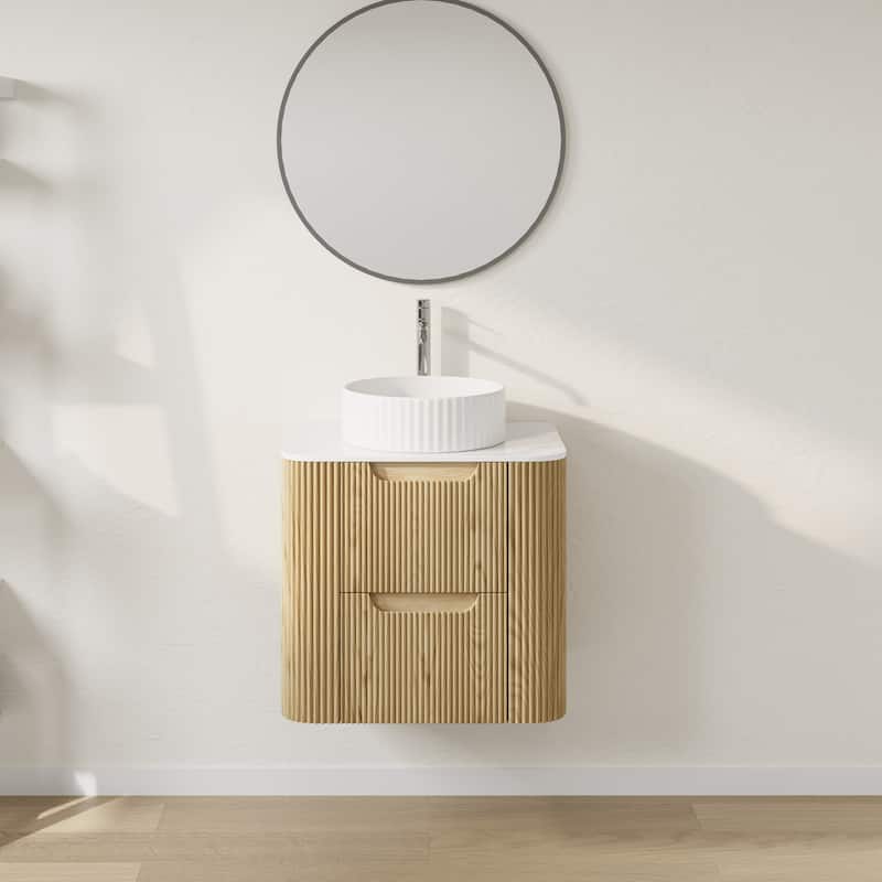 24" Floating Bathroom Vanities with Single Sink,Natural Wood Texture